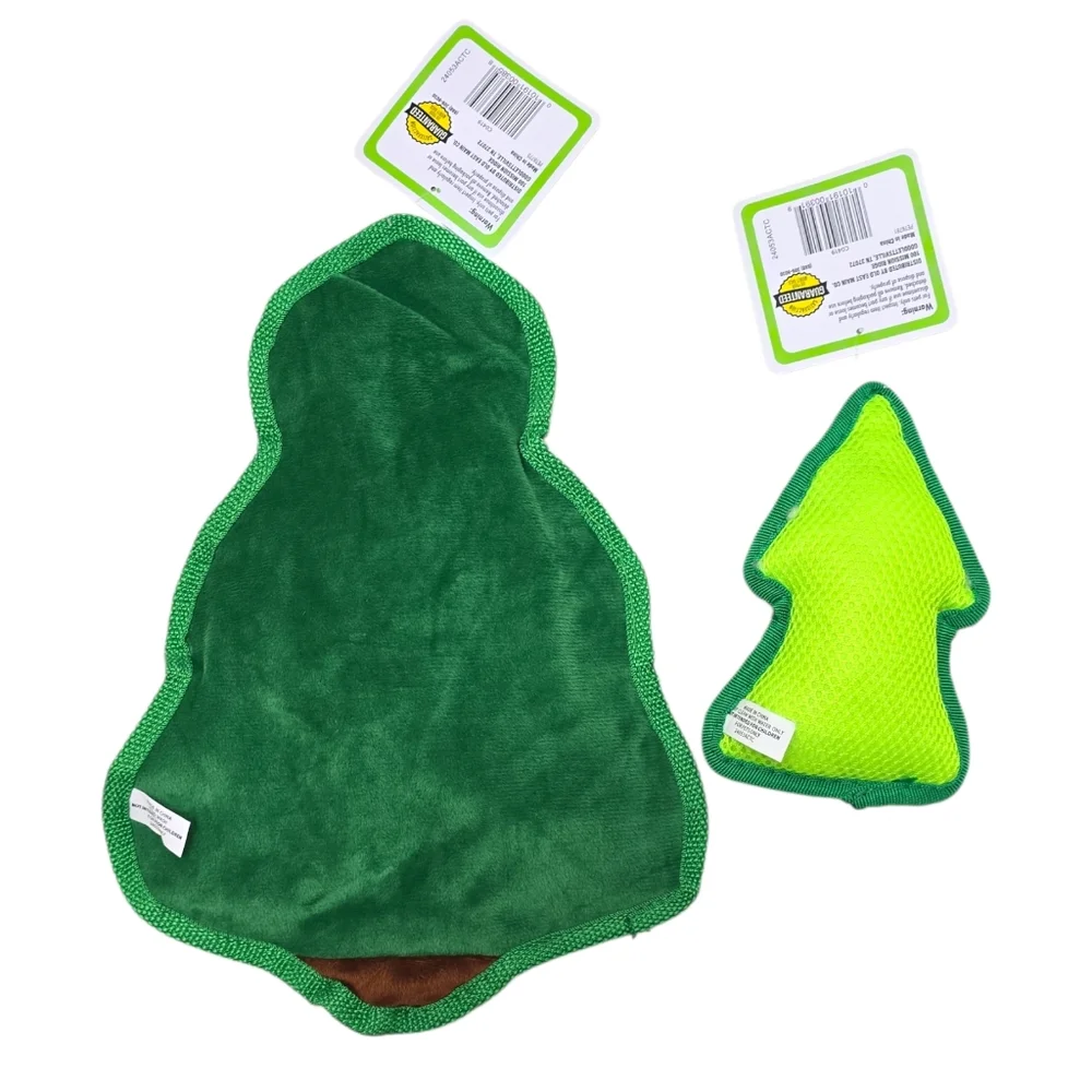 NWT Dog Toy Set 2 Green Christmas Trees Holiday Pet Toys Crinkle Squeaky Flattie